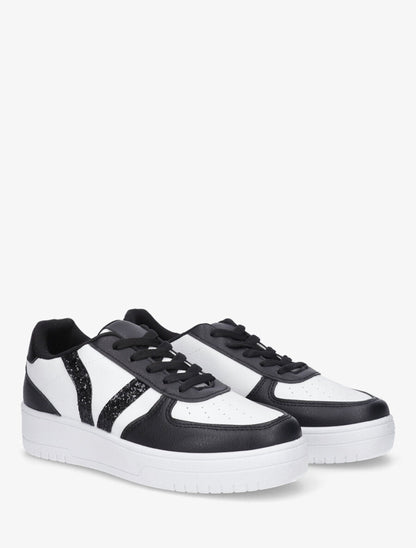 Sneakers à lacets et bandes à paillettes - Noir - 4