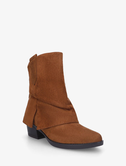 Bottines en suédine à revers et fente - Camel - 2