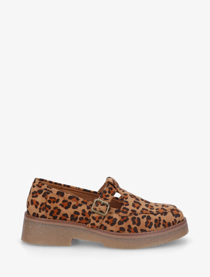 Mocassins en suédine imprimé léopard à boucle - Camel - 5