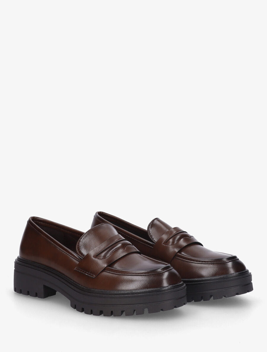 Mocassins en simili talon cranté - Marron - 4