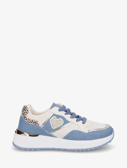 Baskets bimatière à détail métallique - Bleu jeans - 5
