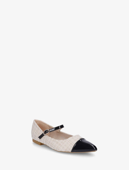 Ballerines en tissu à boucle strassée - Crème - 2