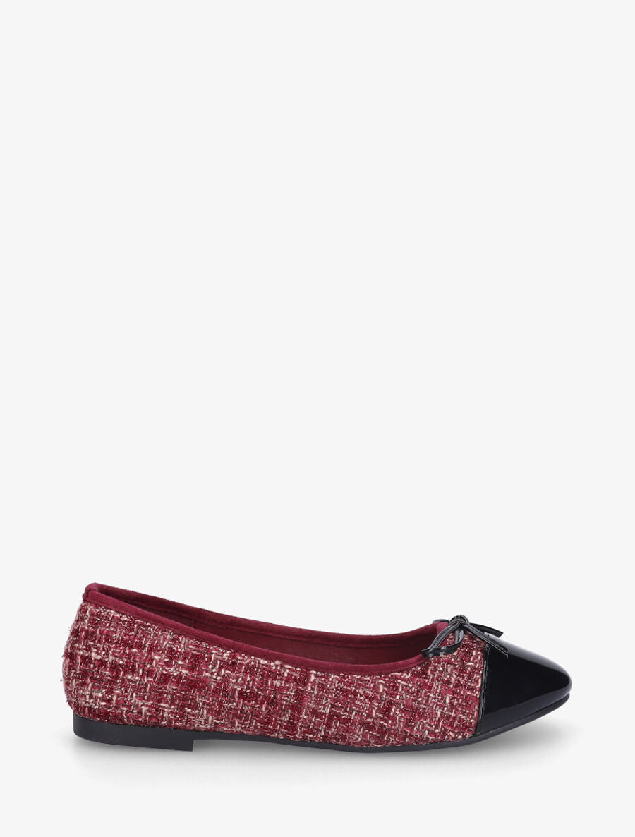 Ballerines effet tweed et nœud - Bordeaux - 1