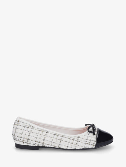Ballerines effet tweed et nœud - Blanc - 5