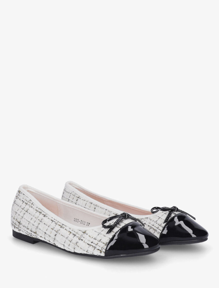 Ballerines effet tweed et nœud - Blanc - 4
