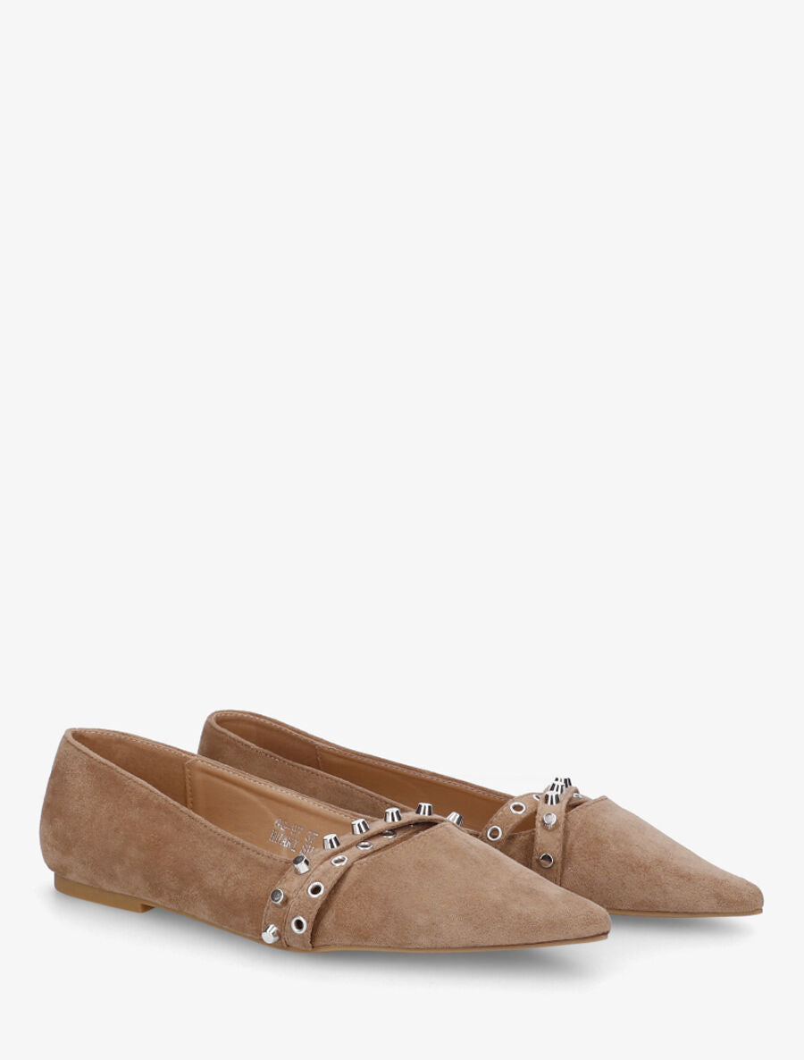 Ballerines en suédine à bout pointu - Beige - 4