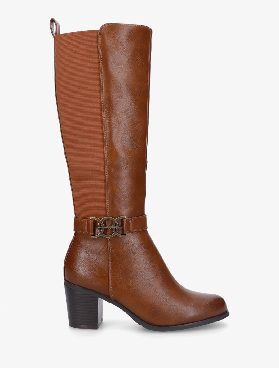 Bottes élastiquées en simili - Camel - 1