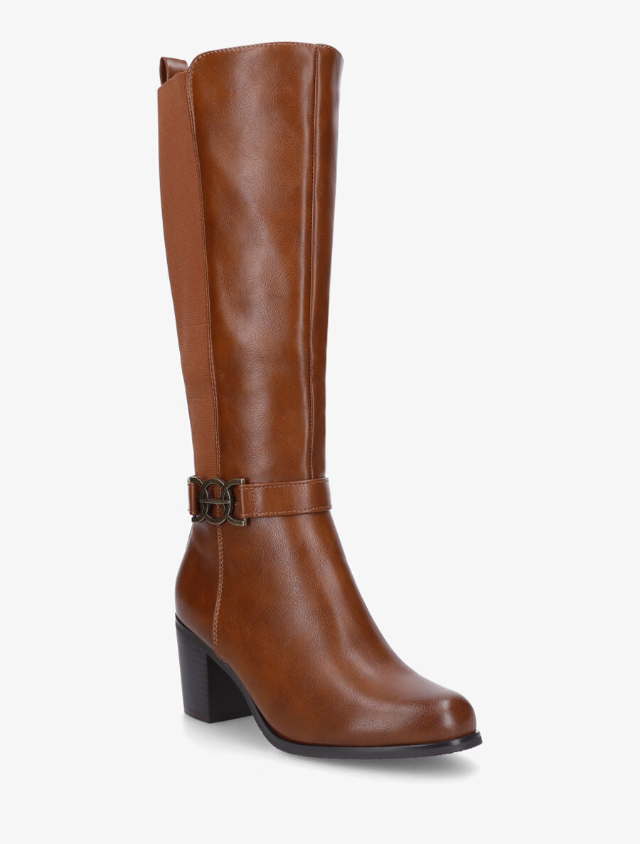 Bottes élastiquées en simili - Camel - 2