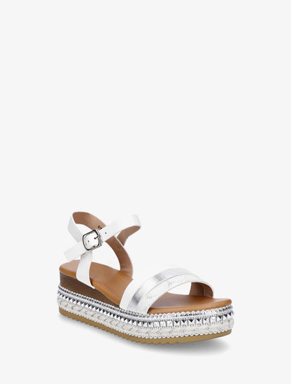 Sandales compensées à semelle effet bois et métal - Blanc - 2
