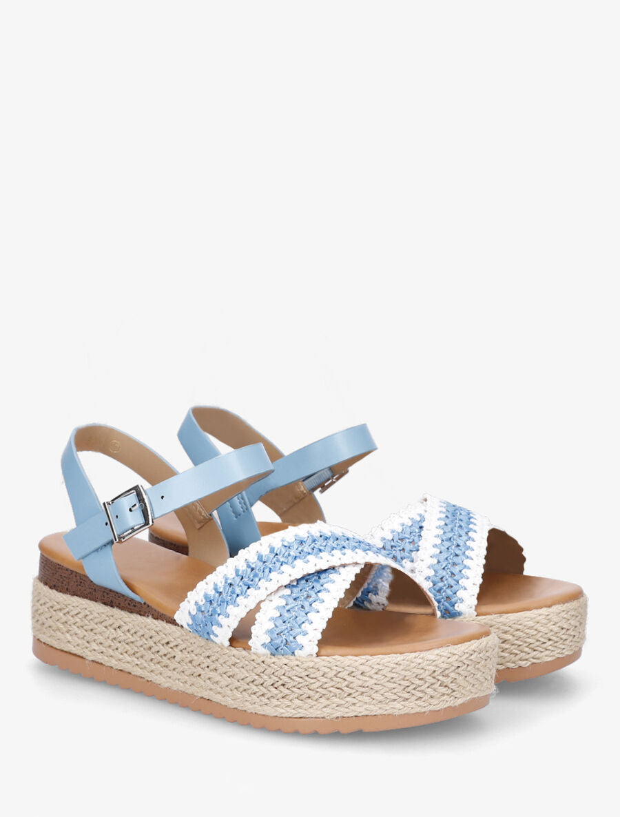 Sandales à brides en raphia tressés - Bleu - 4