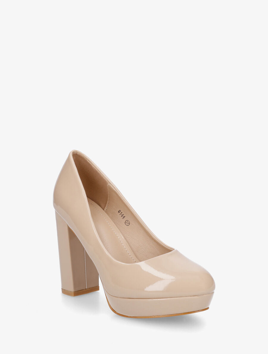 Escarpins vernis à talon épais - Beige - 2