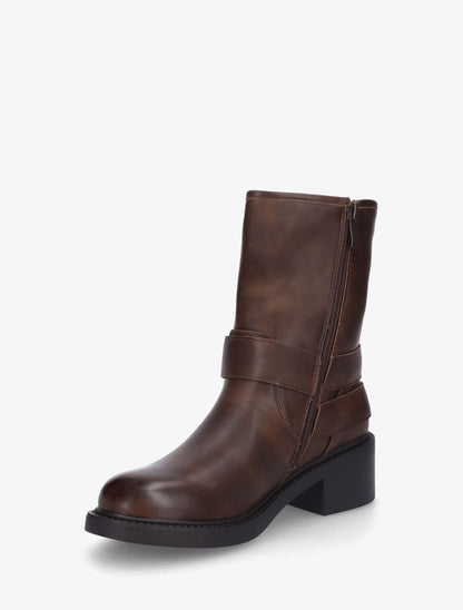 Bottines montantes en simili à boucles - Marron - 3