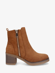 Bottines en suédine à zip décoratif - Camel - 1