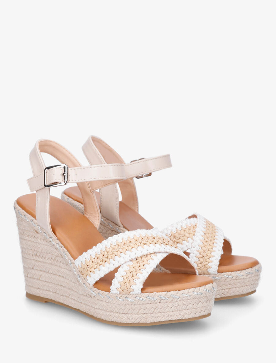 Sandales compensées à brides croisées - Beige - 4