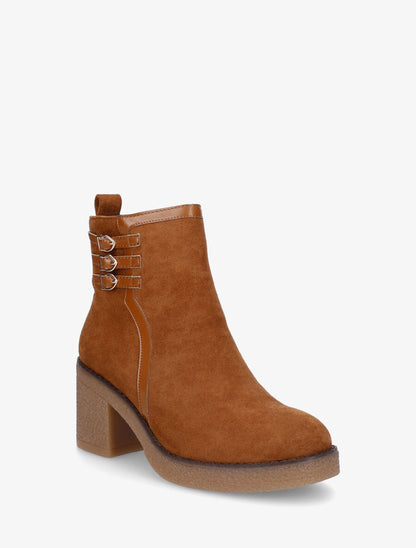Bottines en suédine à talon épais - Camel - 2