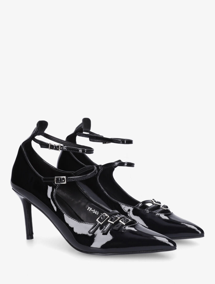 Escarpins vernis à brides à boucle - Noir - 4