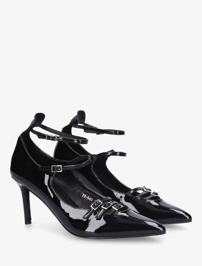 Escarpins vernis à brides à boucle - Noir - 4