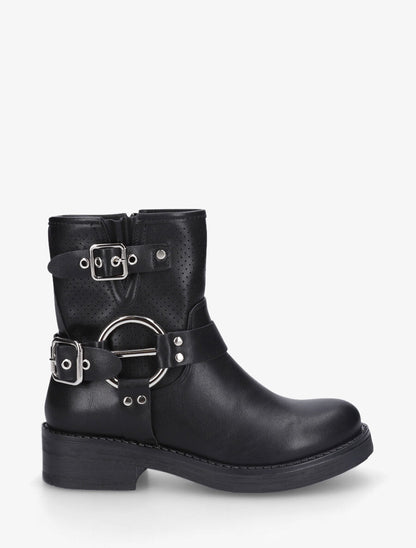 Bottines en simili à quartier ajouré et boucles - Noir - 5