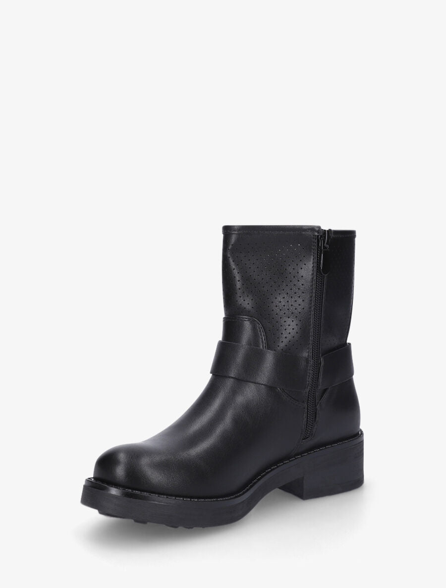 Bottines en simili à quartier ajouré et boucles - Noir - 3