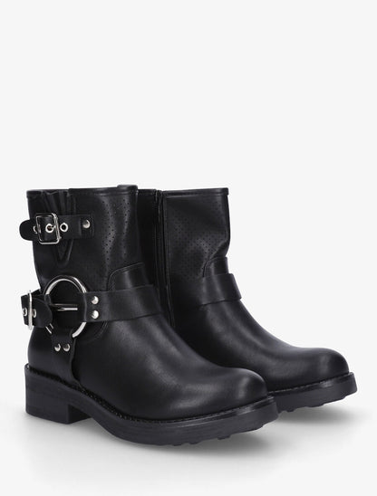 Bottines en simili à quartier ajouré et boucles - Noir - 4