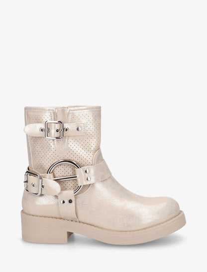 Bottines en simili nacré à quartier ajouré et boucles - Or - 1