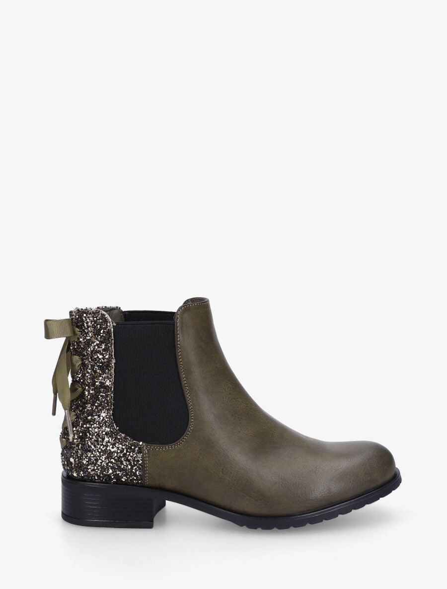 Bottines en simili à contrefort pailleté - Kaki - 5