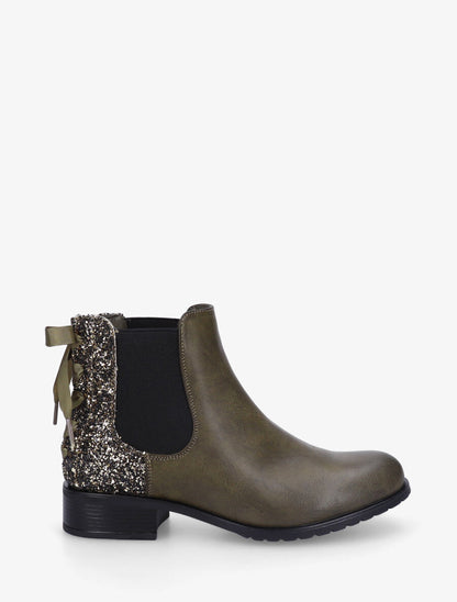 Bottines en simili à contrefort pailleté - Kaki - 5