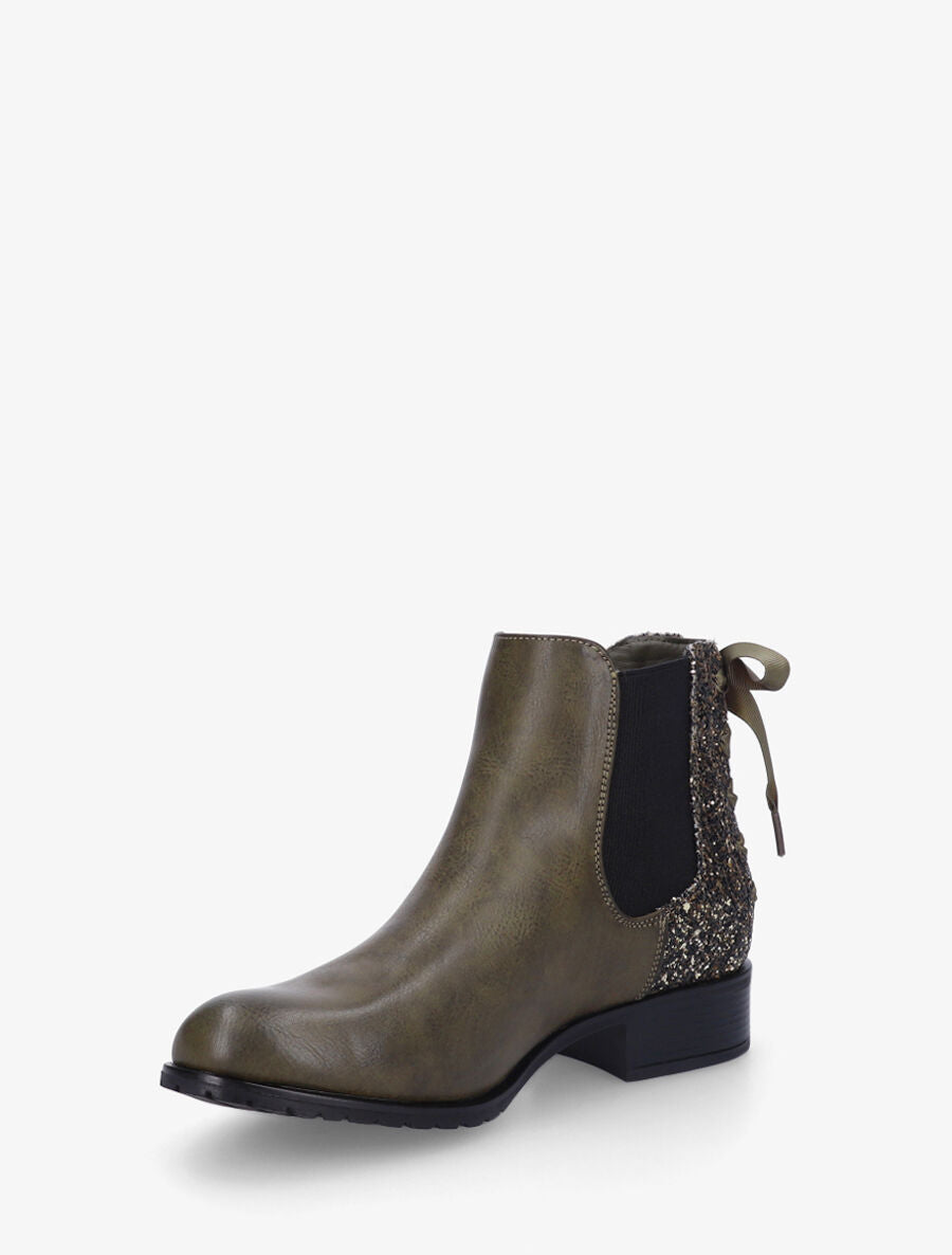 Bottines en simili à contrefort pailleté - Kaki - 3
