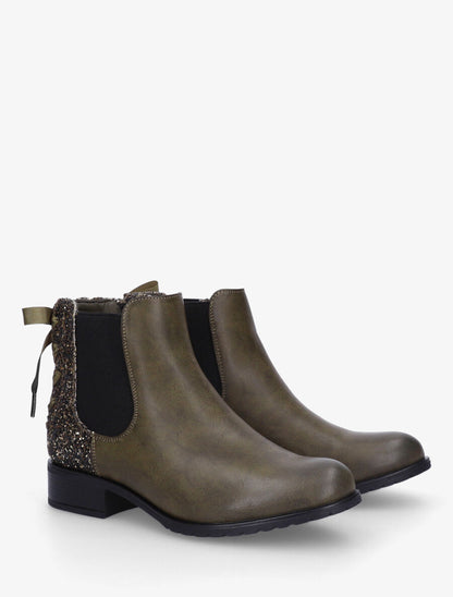 Bottines en simili à contrefort pailleté - Kaki - 4