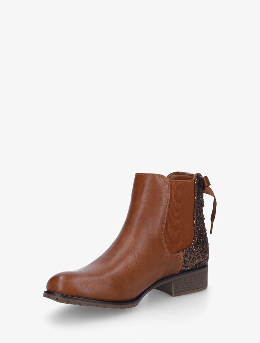 Bottines en simili à contrefort pailleté - Camel - 3