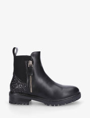 Bottines en simili à contrefort pailleté et zip - Noir - 5