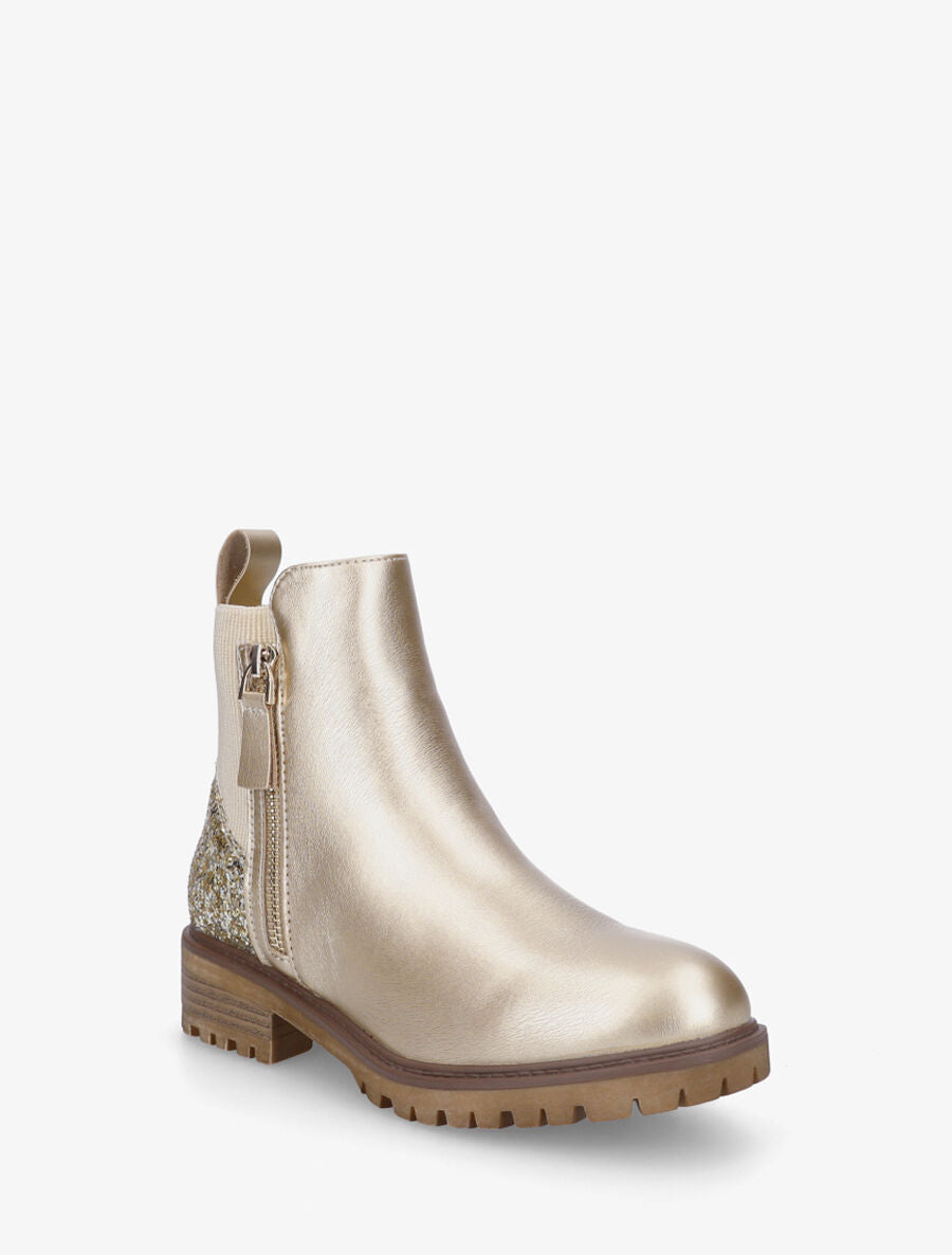 Bottines en simili nacré à contrefort pailleté et zip - Or - 2