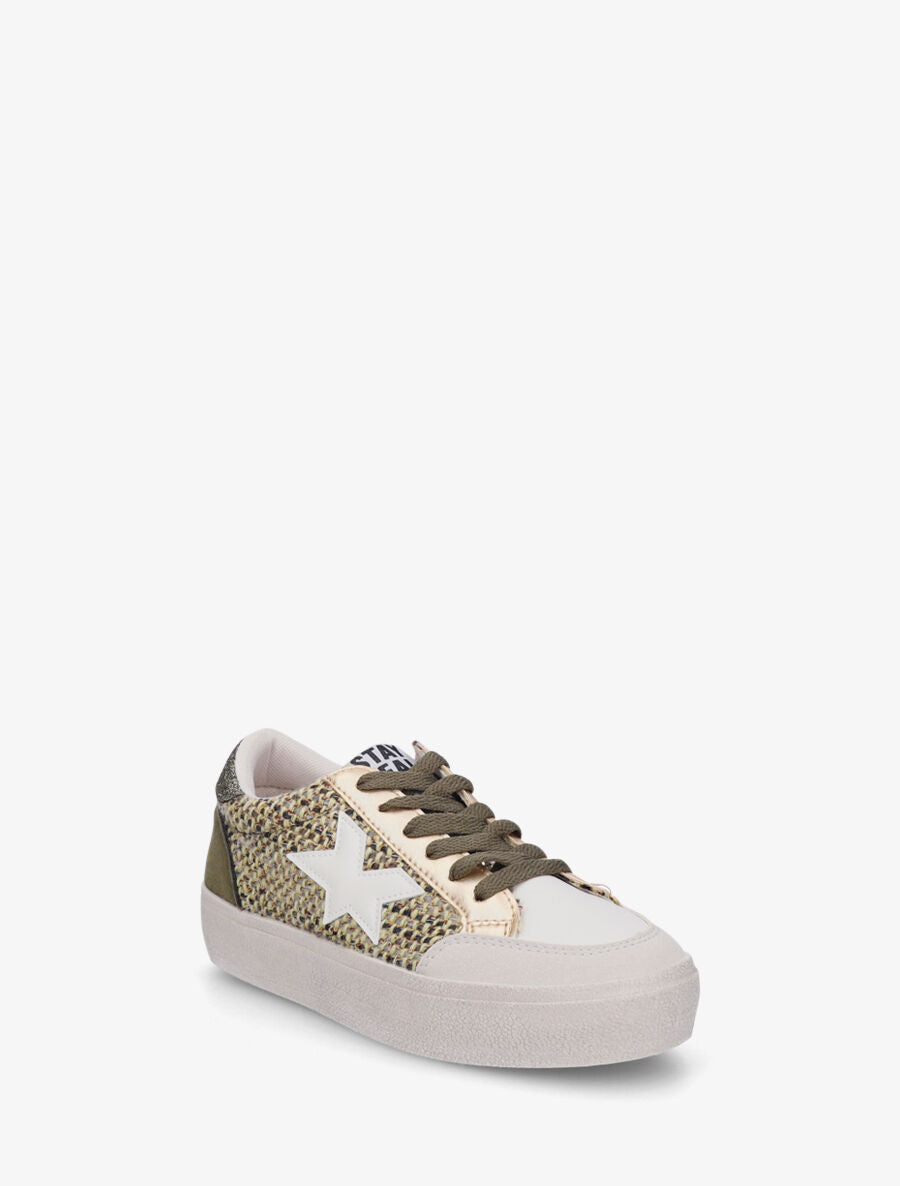 Sneakers bimatière et étoile incrustée - Kaki - 2