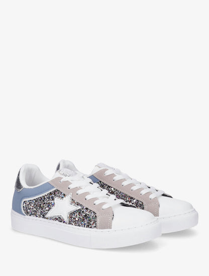 Sneakers en simili à détail étoile - Bleu - 4