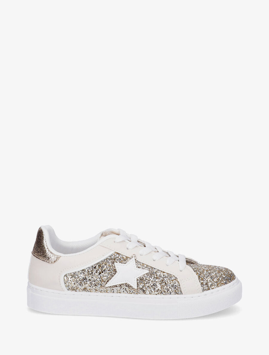 Sneakers en simili à détail étoile - Crème - 1