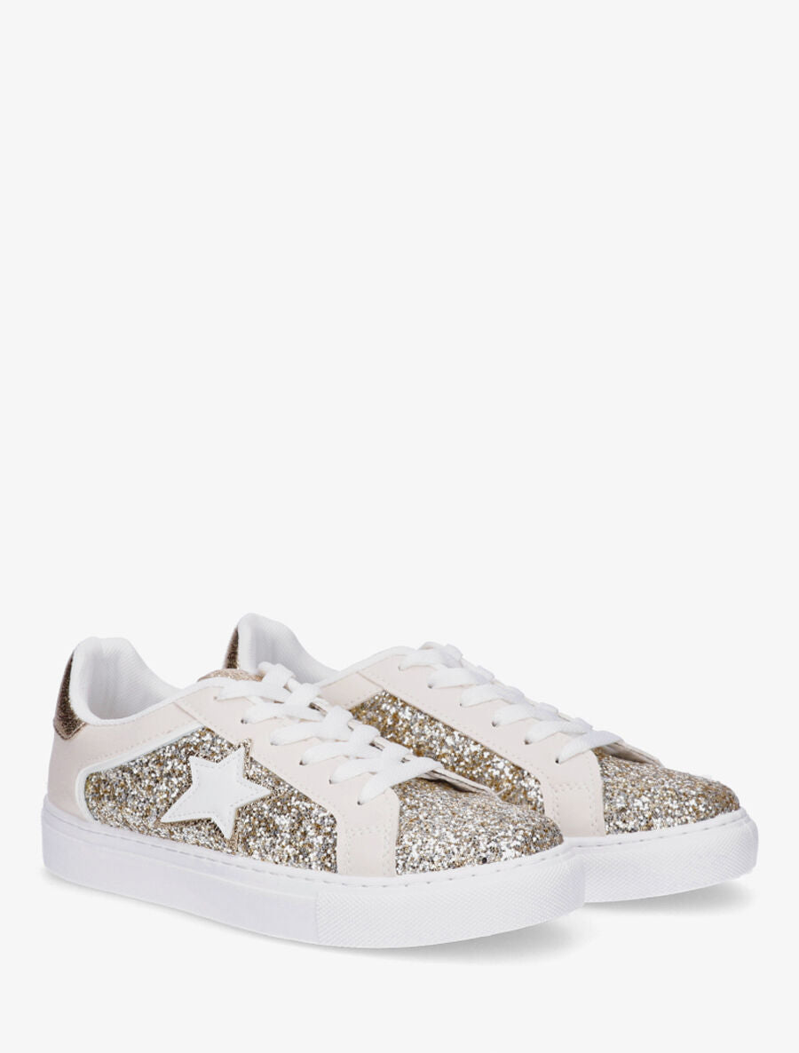 Sneakers en simili à détail étoile - Crème - 4