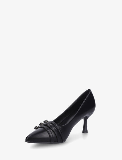 Escarpins en simili à triple boucles décoratives - Noir - 3