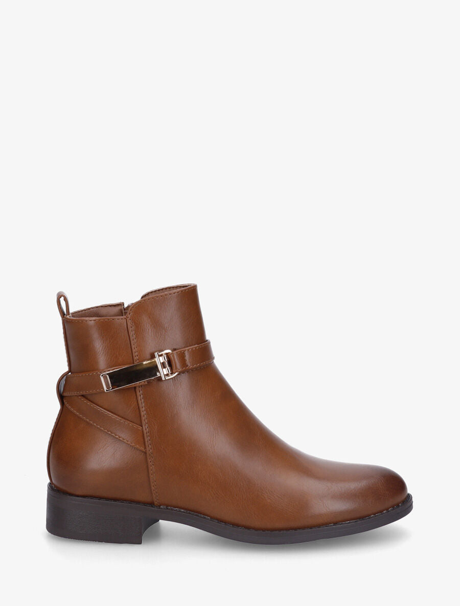 Bottines en simili à sangle dorée - Camel - 1