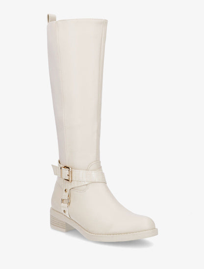 Bottes élastiquées à détail effet croco - Crème - 2