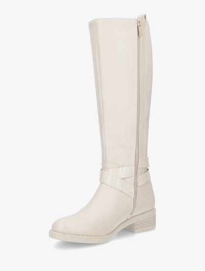 Bottes élastiquées à détail effet croco - Crème - 3