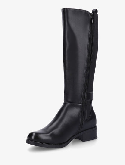 Bottes unies élastiquées et sanglées en simili - Noir - 3