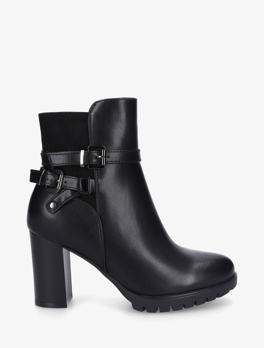Bottines bimatière à talon haut - Noir - 1