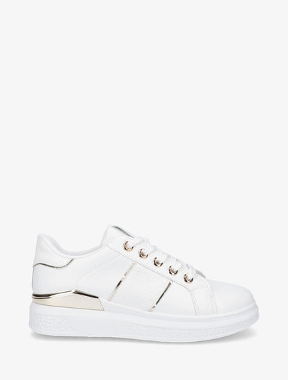 Sneakers à semelle texturée et empiècement métallique - Blanc - 1