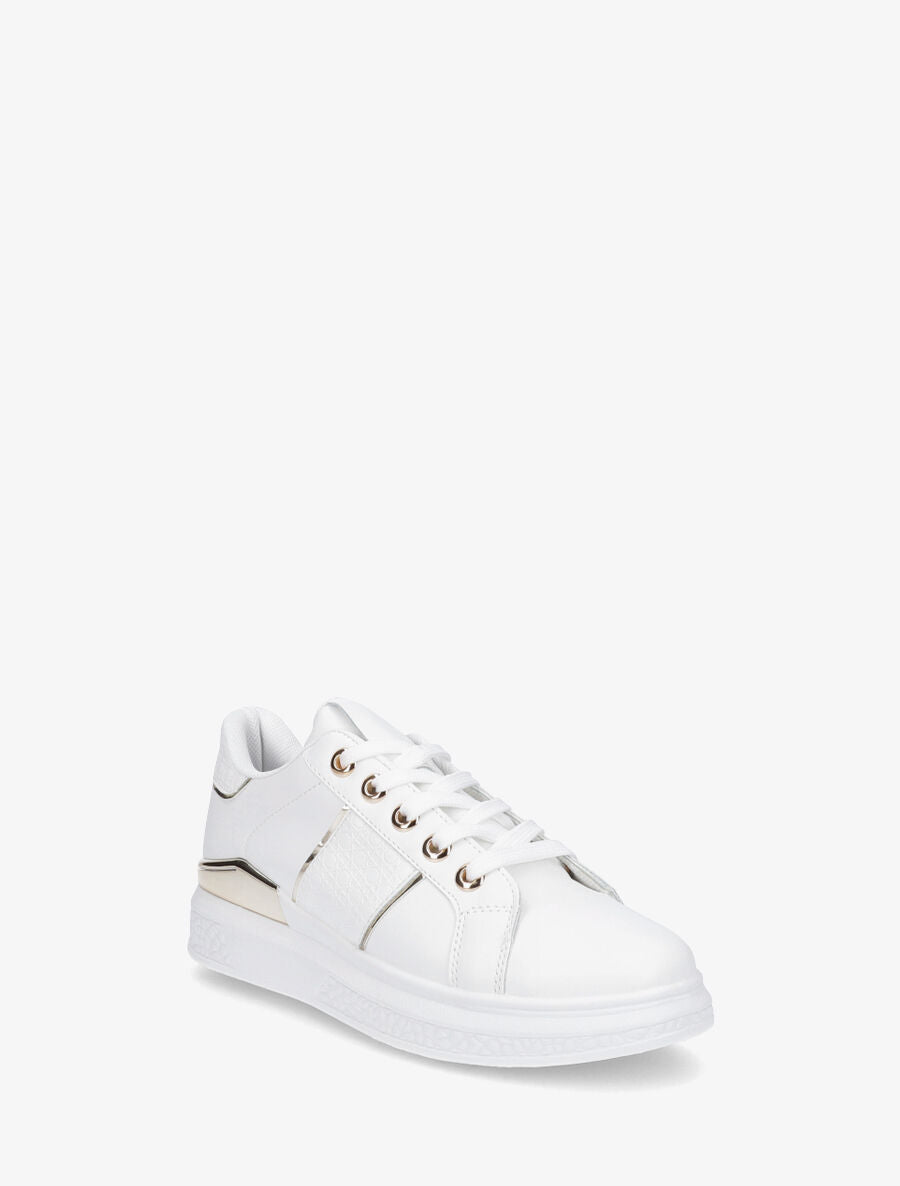 Sneakers à semelle texturée et empiècement métallique - Blanc - 2