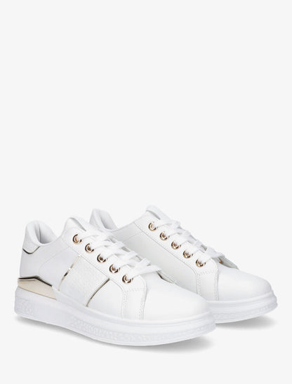 Sneakers à semelle texturée et empiècement métallique - Blanc - 4