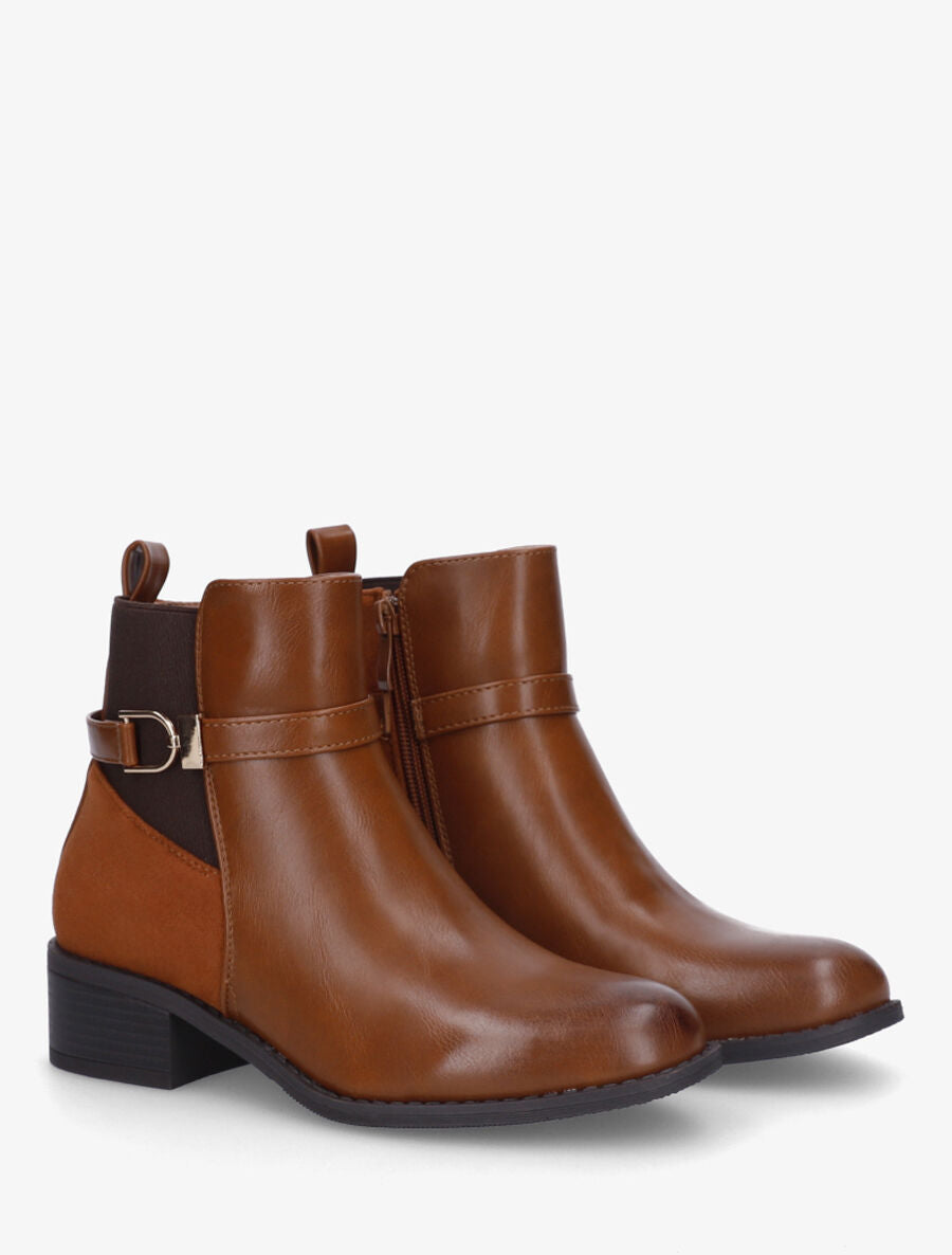 Bottines bimatière à bande élastiquée - Camel - 4