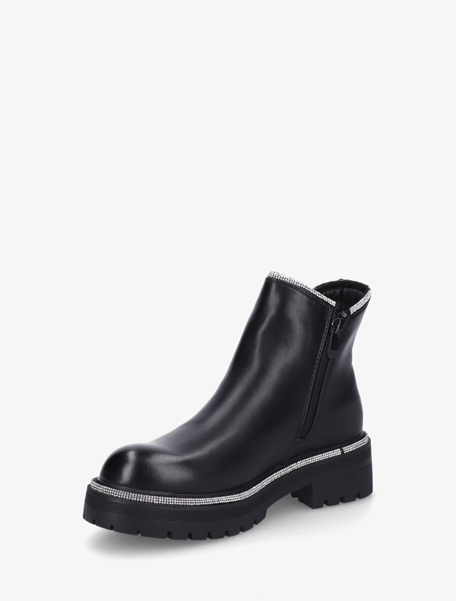 Bottines en simili à bords incrusté de strass - Noir - 3