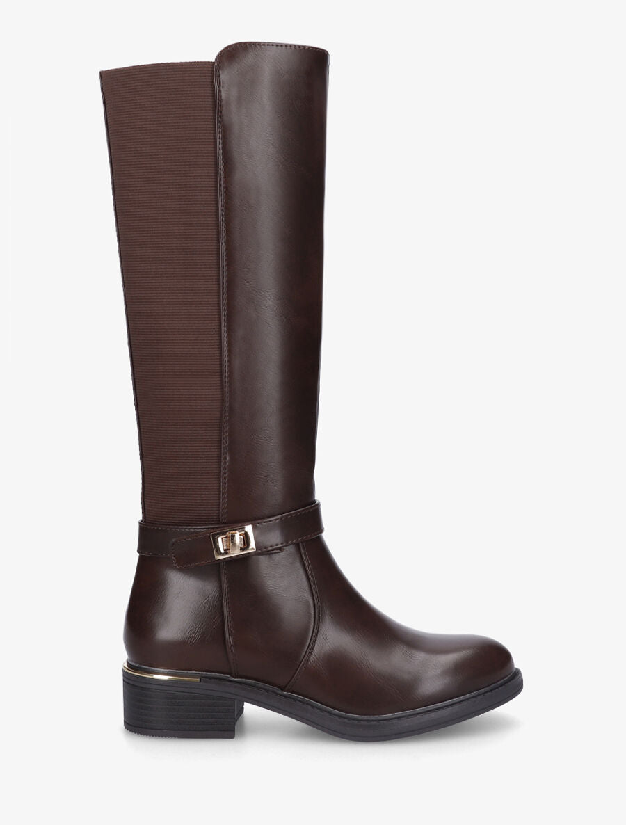 Bottes unies à empiècement métallique au talon - Marron - 5