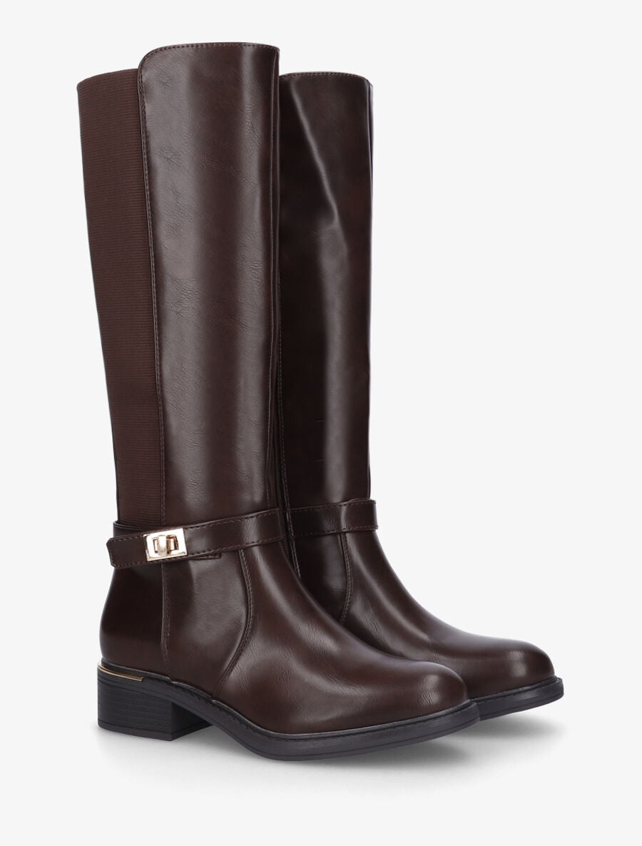 Bottes unies à empiècement métallique au talon - Marron - 4