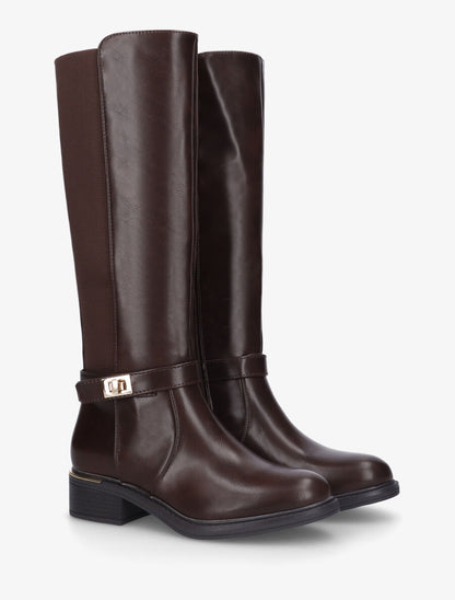 Bottes unies à empiècement métallique au talon - Marron - 4